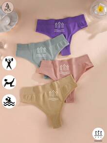 Aofeiqike 4-Pieces Set Of Women's Seamless Thongs, Solid-Color Mid-Waist Sexy T-Back, European And American Style Thongs, It Is Skin-Friendly, Comfortable, Does Not Curl Or Pinch The Skin - Multicolor - View 1