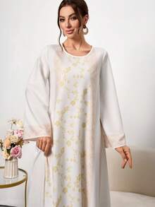 1pc Floral Print Woven Fabric Long Dress For Women, Everyday Wear, Spring/Summer/Autumn - Multicolor - View 5