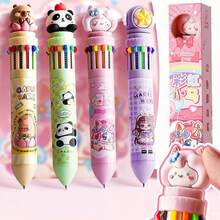 1pc 10/12 Colors Multi-Function Retractable Ballpoint Pen, Multicolor Cartoon Stationery Pen For Students, Journaling, Note-Taking