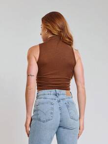 Kit With 3 Cropped High Neck Ribbed Women's Blogger Blouses - Đen/trắng/nâu - Xem 7