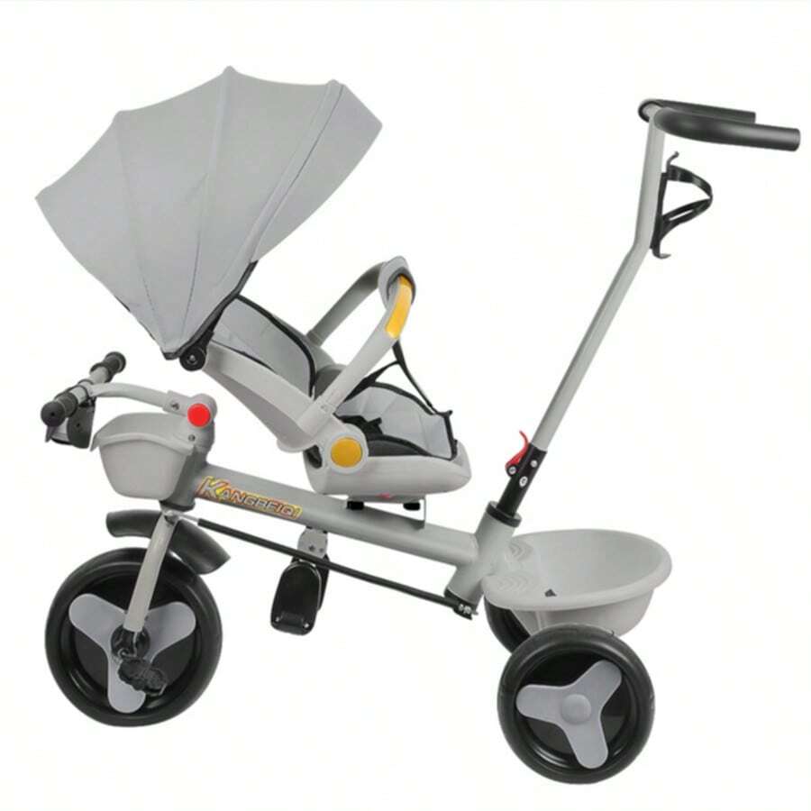 Triciclo per bambini Con luce e musica Seduta avvolgente Si può stare seduti o sdraiati Simile a un passeggino a 4 ruote Protezione rimovibile Portabicchieri