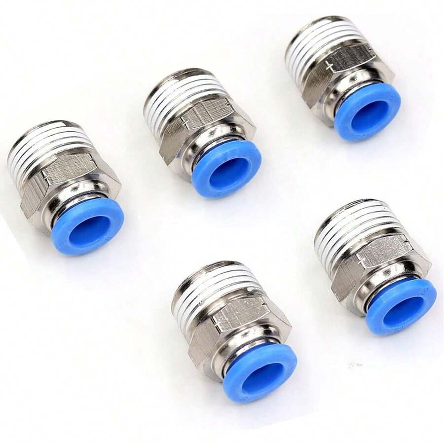 Paquete de 5 accesorios de aire a presión de 8 mm de diámetro exterior de tubo x 3/8" NPT, conectores a presión, accesorios de conexión rápida de tubos de aire, accesorios neumáticos, accesorios de tuberías de aire para dispositivos de mantenimiento de aire, válvulas, cilindros, compresores, etc. - Plateado - Ver 1