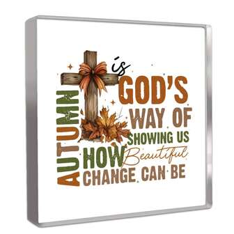 Centros de mesa: El otoño es la forma de Dios de mostrarnos lo hermoso que puede ser el cambio, otoño Jesús - Decoración de oficina bohemia, decoración rústica del hogar, decoración de cocina de granja, regalos únicos para mujeres, decoración de otoño, decoración de escritorio para mujeres