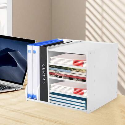 4+2 Desktop File Holder Organizer Mail Sorter Office Storage Bookshelf Magazines Holder For Home, Office, Classroom, Mailrooms Organization (White/Black)