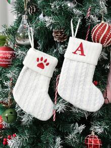1pc White Knit Christmas Stocking, Xmas English Letters Snowflake Hanging Stockings, For 2025 Christmas Party Decoration,2026 New Year Party Favors Supplies, Christmas Room Decoration, Personalized Initial Christmas Stocking, Family Holiday Xmas Home Room Decor,Christmas Tree Ornaments, Christmas Eve Surprise Gifts Package,Christmas Sock Costumes, Christmas Gift Party Favor - White Christmas Letter Knitted Socks - View 7
