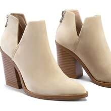 Women's Slip-On Ankle Boots – Cutout Pointed Toe Chunky Mid Heel Booties For Casual, Work & Daily Wear - A-trắng - Xem 3