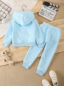 Boys' Solid Color Casual Cartoon Bear Hoodie Sweatshirt And Pants Set, Comfortable Outfit For Autumn/Winter, Suitable As A Gift