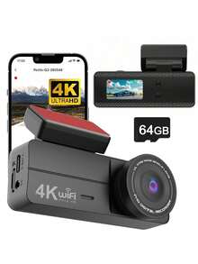 4K 汽车行车记录仪，WiFi 车载摄像头，带应用程序控制，1.47 英寸屏幕行车记录仪，带 24 小时停车监控（不含有线套件），G 传感器 - 黑色 - 查看 9