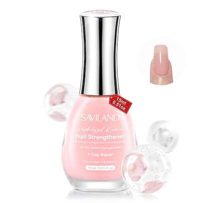 SAVILAND 15ML Endurecedor de Uñas Extra Fuerte: Reparación de 7 días para Uñas, Fortalecedor de Uñas, Uñas Quebradizas, Fortalecedor de Uñas Profesional, Rico en Keratina, Aceite de Ricino, Aceite para Cutículas, Endurecedor de Uñas con Esmalte de Uñas de Color Rosa