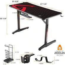 DESIGNA Computer Desk Racing Style, 47 Inch Gaming Desk, Writing Home Office Desk with Free Mouse Pad, USB Handle Rack, Cup Holder & Headphone Hook, Black - por defecto - Ver 3