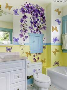 1 件紫藤和蝴蝶图案家居装饰墙贴，贴纸，墙贴花，乙烯基贴花用于家居装饰，春季装饰品让您的家焕然一新，拉玛装饰贴纸礼物生日毕业 - 彩色 - 查看 16