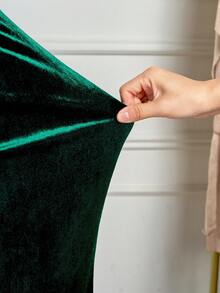 BIUBIU Women's Autumn/Winter Fashion Party Dress, V-Neck, Long Sleeve, Waist Cinched, Crossover Ruffle Hem Slit, Solid Color Velvet Mid-Length Dress