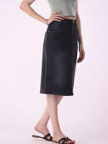 Sariyo's Women's Denim Skirt | Western Style For Work & Daily Wear | Easygoing Style | Everyday Fashion  Plain    Elegant  Casual    Zipper  Pocket  Button    Dating  Night Out  Vacation - 黑色 - 查看 7