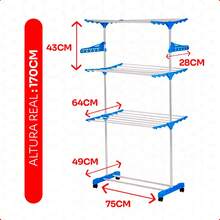 3-Story Aluminum Folding Retractable Compact Tower Clothesline With 4 Blue Wheels - Màu xanh lam - Xem 2