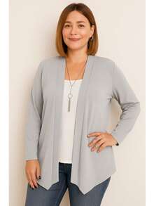 Cardigan Short Women's Mid-Season Plus Size Coat - Gris - Ver 3