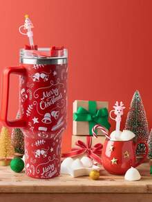 6pcs/Set Christmas Silicone Straw Cap,Four Styles To Choose From And Reusable Cartoon Santa Claus, Snowman, Reindeer, Penguin And Christmas Tree Design, Suitable For Cup Straws With Diameters Of 9mm-10mm - Straw Accessories