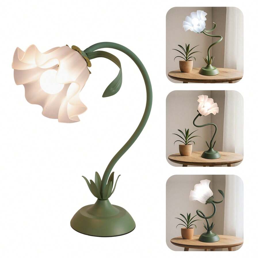 Branches Can Be Arbitrarily Twisted To Adjust The Shape Of Retro Lamp, Three Colors Can Be Adjusted, Sleep Lamp, Desk Lamp, Living Room Lamp, Wild Flower Lamp, Bedside Lamp, Bedroom Lamp, Home Decoration Lamp (Color: Green,Bulb Included*1) - 查看 1
