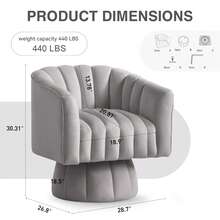 KORSER Swivel Accent Chair,360°Swivel Barrel Chair, Modern Swivel Chair With Velvet Fabric, Mid-Century Swivel Chair With Wide Upholstered, Round Swivel Armchair For Living Room, Lounge, Bedroom - 灰色 - 查看 2