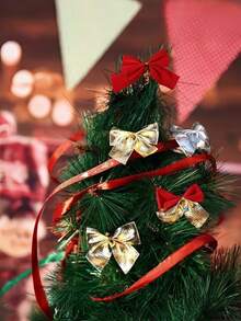 36件圣诞装饰品，圣诞树丝带蝴蝶结，迷你金红银圣诞蝴蝶结，经典圣诞蝴蝶结 - 涤纶混纺材质，适用于圣诞树和花环装饰，无需电源，圣诞节假日装饰风格