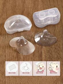 2 unidades de Cubiertas de lactancia de silicona con caja de almacenamiento, protectores de pezones, escudos de lactancia anti-dolor y anti-mordida, almohadillas de pecho delgadas, cubiertas fáciles de limpiar - Multicolor - Ver 3