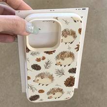 1pc TPU Material Cute Hedgehog & Pine Cone Branch Pattern Phone Case Compatible With Iphone/ Phones - White - View 4