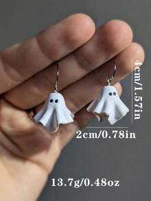 1 para uroczych białych kolczyków z motywem ducha, nowe akcesoria do biżuterii na imprezę halloweenową