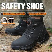 Men's And Women's All-Four Seasons High-Quality Steel-Toe Safety Shoes - Anti-Puncture, Anti-Shatter, Anti-Slip, Shock-Absorbing, With A Rotating Lacing System, High-Top Protective Design, Suitable For Warehouses, Construction Sites, Kitchens, Repair Workers And Other Scenarios. - màu đen - Xem 2
