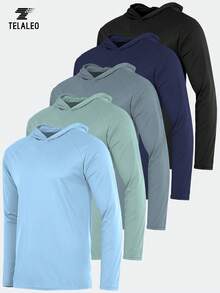 TELALEO 5 Pack Men's Gym Workout Active Long Sleeve Pullover Lightweight Hoodie Casual Hooded Sweatshirts - 彩色 - 查看 1