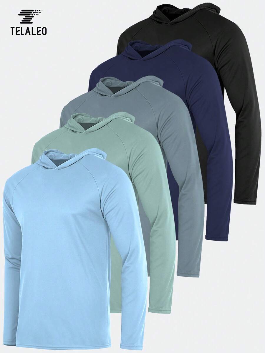 TELALEO 5 Pack Men's Gym Workout Active Long Sleeve Pullover Lightweight Hoodie Casual Hooded Sweatshirts - 彩色 - 查看 1