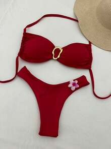 Women's Bikini String Delta Wing Sensual Beach Fabric String Ribbon Beach Vacation Travel Summer - Đỏ - Xem 2