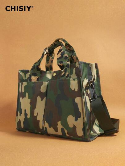 Bolso de hombro de gran capacidad de moda retro camuflaje verde hecho a mano original 2025, bolso de tela estampado, bolso de hombro, bolso cruzado, adecuado para banquetes, compras, viajes con niños, escuela secundaria, preparatoria, universidad