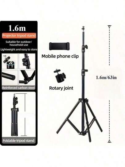 Adjustable Height Retractable Tripod Stand - Portable Aluminum Alloy Floor Stand With Pan Head, 1/4" Screw, For Smartphones, Cameras, Projectors, Smartphone Mounting, Sleek Metallic Finish, Sturdy Construction