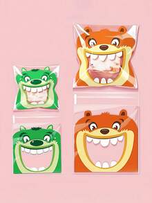 100 个卡通派对礼品烘焙包装自粘袋，密封糖果、糖果、饼干零食袋，用于烘焙饼干、巧克力、零食、甜点自制工艺品、透明自粘面包袋、派对用品烘焙派对礼品袋、婚礼派对礼品袋、节日礼品袋、厨房小工具 - 彩色 - 查看 5