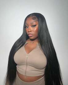 38 40 Inch 13x6 HD Transparent Bone Straight Lace Front Wigs 250 % Density Brazilian Human Hair Wigs Pre PluckedFor Women - Natural Black - 查看 3