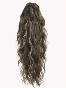 18" Ponytail Extension Claw Long Multi Layered Hair Fluffy Thick Water Wave Hair Jaw Clip In Fake Pony Tails Fake Hair Soft Natural Looking Synthetic Hairpiece For Women Brown With Caramel Blonde Highlights Hair Extensions - 間色 - 查看 3