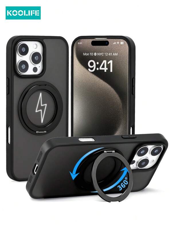 Koolife 1pc 360° Rotating Magnetic Phone Case, 2.5mm Backplate, PC+TPU Material, Precise Cutouts, Skin-Friendly Matte Anti-Slip Anti-Sweat, Raised Camera Protection, Compatible With IPhone 13/13 Pro/13 Pro Max, 14/14 Pro/14 Pro Max, 15/15 Plus/15 Pro/15 Pro Max, 16/16 Plus/16 Pro/16 Pro Max/16e, 17/17 Air/17 Pro Max