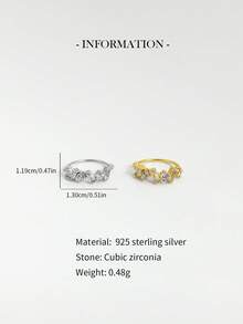 1 件精致 925 纯银马眼锆石耳环，带吊坠，防过敏金耳环，适合女士日常佩戴 - 長方形+圓形鋯石耳夾 - 查看 5