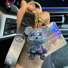 Llavero de oso acrílico degradado, llavero de oso de colores lindos, llavero creativo de cuerda dinámica de resina con colgante de animal de metal