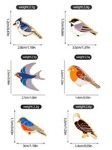 1/6 件新款小鸟麻雀合金胸针，老鹰燕子衣服包包装饰徽章，可爱动物鸟金属徽章，时尚休闲欧美风格胸针，适合女性万圣节圣诞节礼物 - 彩色 - 查看 3