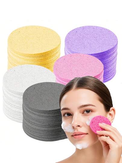 10/20/30/50/60/100 件 100% 天然压缩面部海绵，天然纤维素面部海绵，用于清洁、去角质、洗脸、卸妆和 SPA 使用 - 女士旅行护肤必需品，可重复使用的化妆海绵，配有透明塑料海绵储物罐，适合家庭和旅行