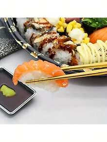 Gaazky 10 件高品质不锈钢筷子 - 防滑、可重复使用的韩式和日式食物棒，适用于寿司、小吃等 - 耐用厨房用具套装 - 金色 - 查看 4