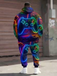 Men Plus Size Fashion 3D Print Hoodie And Sweatpants Set,Fall Clothes