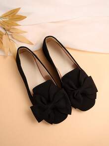 Women's Bow Square Toe Wide Fit Ballerina Flats, Comfortable Slip-On Loafers, Elegant For Spring/Summer Everyday, Office, Commuting, Black Wide Width Shoes