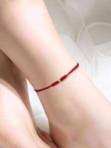 1pc Minimalist Lucky S925 Sterling Silver Bead & Red Rope Braided Bracelet/Anklet, Comes With Elegant Gift Box, Suitable For Girls, Valentine's Day Gift, Versatile For All Seasons
