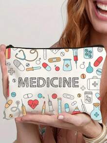 Mesh Cosmetic Bag With "MEDICINE" , Portable Storage Bag, Makeup Bag, Skincare Bag, Travel Essentials,Makeup Bag Medicine Bag Medicine Organizer Medicine Storage Bag For Travel For Outdoor First Aid Bag