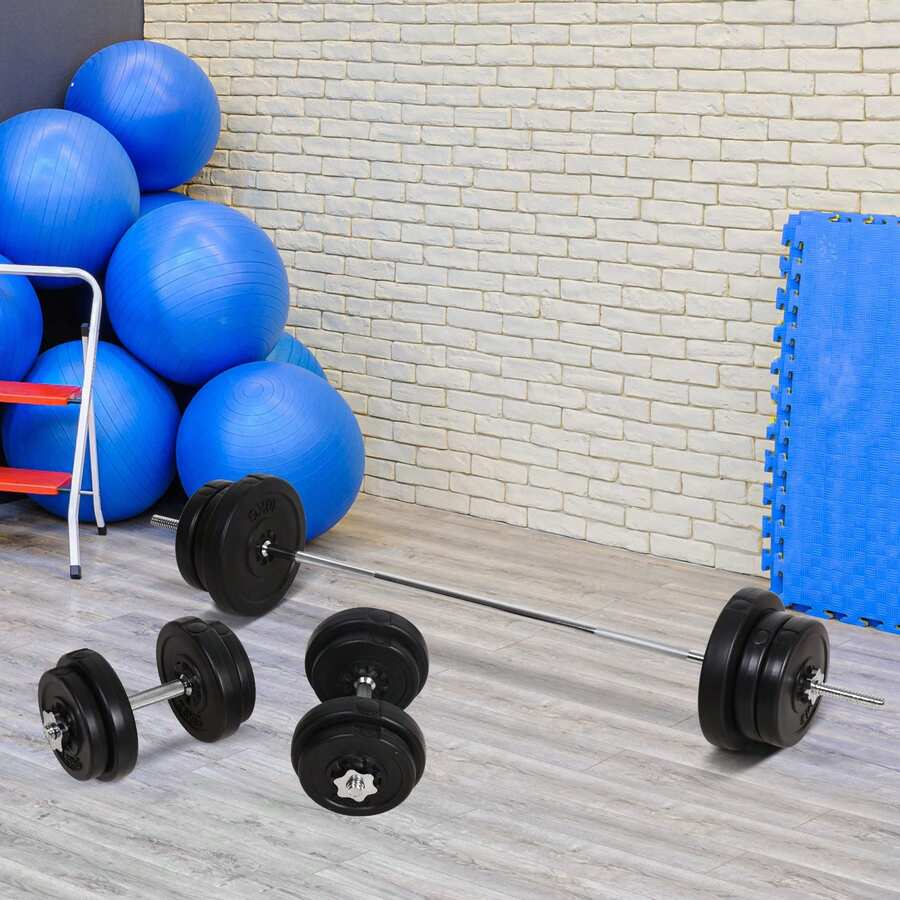 HOMCOM 65kg Adjustable Barbell Weights Set, 2-In-1 Dumbbells And Barbell Set With Knurled Bar, Free Weights Training Equipment, For Home Gym, Exercise - Black - View 1