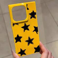 Teléfono con un diseño de estrellas negras y un patrón de bloques, compatible con los modelos 16 Pro, 16, 15 Pro, 14, 14 Plus, 13, 13 Pro, 12 Pro y 12 Pro, ofrece cobertura total a prueba de golpes, un corte grande, un marco elegante y brillante y excelente - Amarillo - Ver 1