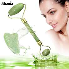 Ahania Rolo Pedra de Jade Rolinho de Massageador Facial Pedra Jade Pedra GuaSha - Facial Anti Rugas Massagem Facial Coporal - Verde - Visão 10