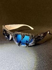 1 件骷髅装饰滴胶手工随机效果不对称复古波西米亚优雅派对镜框男女通用时尚眼镜