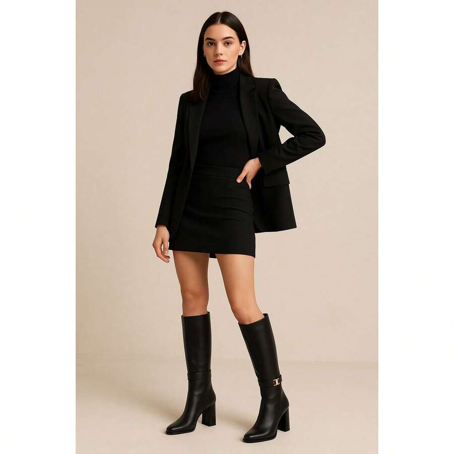 Bota Larga Alta para mujer Comoda Ligera Juvenil Kuali Shoes - Negro - Ver 1